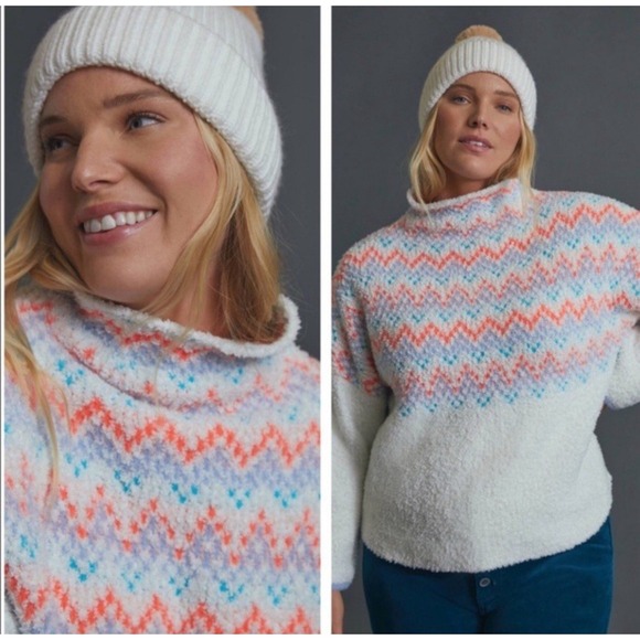 Anthropologie Pilcro Sweater Womens 10 Selene Fair Isle Nordic Stretch Boxy Fit - Picture 2 of 10